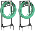 YQSLYSF 2 Pack Garden Hose Holder, Water Hose Stand with 4 Stake and 2 Tool Hooks, Heavy-Duty Metal Hose Storage Holds 150Ft, Freestanding Hose Hanger Rack for Outside, Yard, Lawn, Farm by YQSLYSF