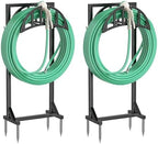 YQSLYSF 2 Pack Garden Hose Holder, Water Hose Stand with 4 Stake and 2 Tool Hooks, Heavy-Duty Metal Hose Storage Holds 150Ft, Freestanding Hose Hanger Rack for Outside, Yard, Lawn, Farm by YQSLYSF