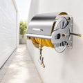Outdoor Garden Hose Reel, 304 Stainless Steel with Curved Protective Cover, Manual Rewind Crank, Wall-Mounted or Freestanding, Compatible with 1/2 Inch Hose 40m by Unknown