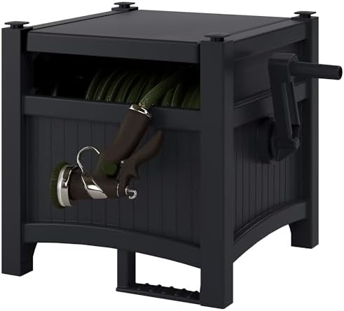 100FT Durable Resin Hose Reel & Hideaway Garden Hose Holder – Wall Mount or Stand, Storage for Garden Hose, Retractable Garden Hose, Keeps Yard Neat - Image 4