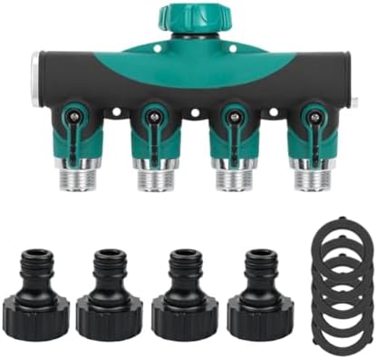 Heavy Duty Metal 4 Way 3/4'' Thread Faucet Splitters with Outdoor Water Tap Connectors Shut Off Valves for Garden Hose Adapter(NPT-1PCS) by Unknown