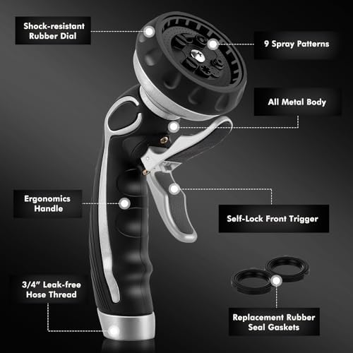 RESTMO Hose Nozzle with Easy Self-Lock Trigger, Heavy Duty Water Sprayer - Image 3
