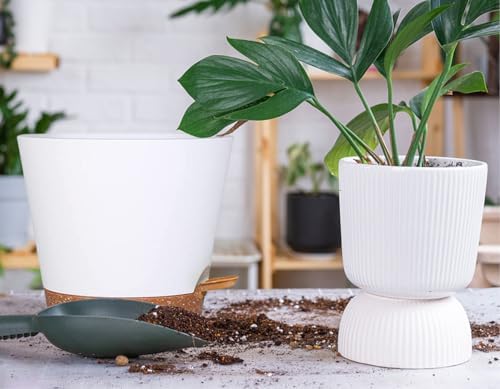 12+12Inch 2Pack Large Flower Pots for Indoor/Outdoor Plants,Self Watering Planters with Reservoir and Drainage Hole White Plastic Planting Pots Modern Home Decor Gift Idea - Image 6