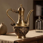 Menolana Brass Vessel Vintage Pot Copper Antique Decorative Relief Dragon Immortal Bird Handled Spout Suitable for Shelf Table Cabinet Display 12.5cmx15.5cm - Image 4