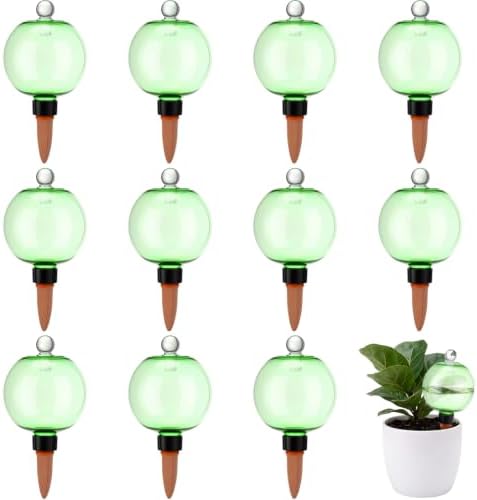 12 Pack 17 oz Self Watering Globes for Plants with Covers, Green by LOYIM