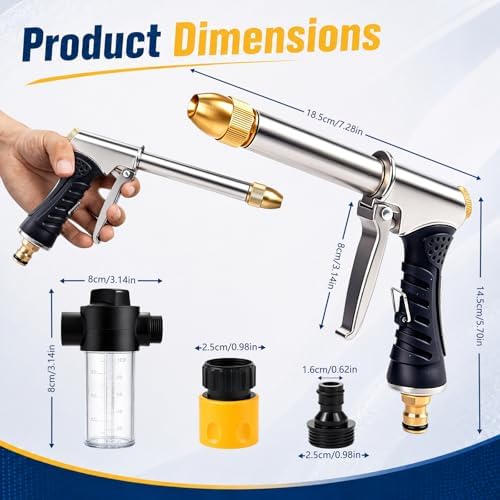 High-Pressure Hose Nozzle Gun for Car & Garden,Upgrade Garden Hose Pressure Washer,3 Adjustable Spray Modes,Heavy Duty Metal Spray Gun With Full Brass Nozzle,Suitable for Lawn,Plants - Image 3