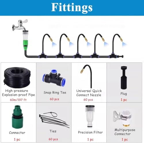 Outdoor Patio Misting Cooling System Kit, 360° Adjustable Nozzle with Filter, PE Hose for Garden Irrigation, Ideal for Greenhouse, Lawn & Plants - Image 2