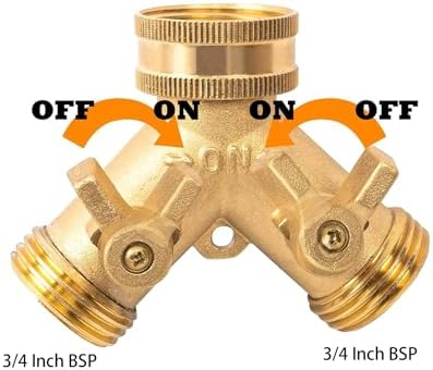 3/4 Inch Heavy Duty Brass Way Splitter, Garden Hose Manifold Connector With Comfort Grip ON/OFF Valves, Adapter For Water Faucet(EU BSP) - Image 2
