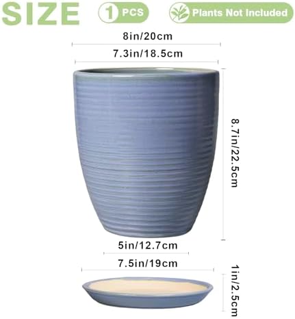 EEPFamily 8 Inch Plant Pot- Ceramic Planter for Indoor Outdoor with Drainage Hole and Plant Tray, Modern Round Porch Home Office Garden Living Room Decor, House Warming Gifts, Blue-Purple - Image 3