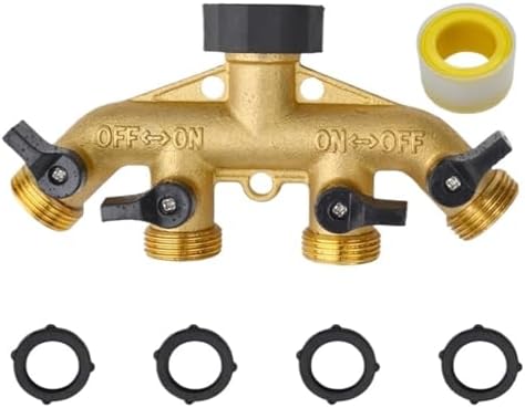 Garden Hose Splitter Heavy Duty Connector Brass Hose Adapter Splitter Water Hose Splitter Hose Spigot Connectors for Water Faucet & Spigot(4 Way USA) by Unknown