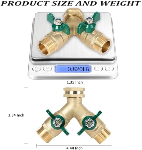 STYDDI Garden Hose Splitter Full Flow, Brass Heavy Duty Hose Splitter 2-Way High Flow, All Metal Hose Y Splitter with Shutoff, Outdoor Faucet Splitter Hose Connector, Water Hose Y Valve Tap Adapter - Image 4
