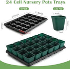 RooTrimmer 2.8 inch (7CM) Square Nursery Pots 120pcs (Green) and 24 Cell Nursery Pots Trays 5 Pack, Plastic Seedling Starter Tray with Drain Holes for Carrying and Holding Plant Pot(17"x11"x1.6") - Image 2