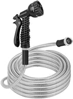 New 25FT/50FT/100FT Heavy Duty Stainless Steel Garden Hose with 12 Patterns by Edge+Chocolate