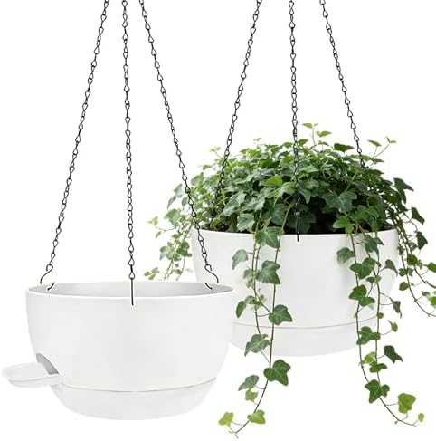 12 Inch Self Watering Hanging Planters 2 Pack, White by Unknown
