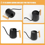 Watering Can Black Stainless Steel 1000ml with Wooden Handle - Image 4