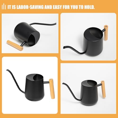 Watering Can Black Stainless Steel 1000ml with Wooden Handle - Image 4