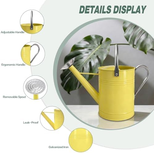 Metal Watering Can for Outdoor Plants, 1.7 Gallon Yellow Garden Watering Can for Flower, Houseplants, Galvanized Finish - Image 3