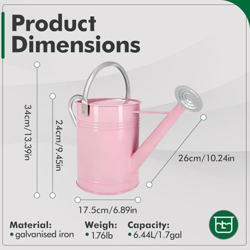 Galvanized Iron Watering Can for Indoor Plants, DIY Watering Cans for House Plant Garden Flower, Long Spout Water Can for Outdoor Watering Plants 6.44L 1.7Gallon (Pink) - Image 2
