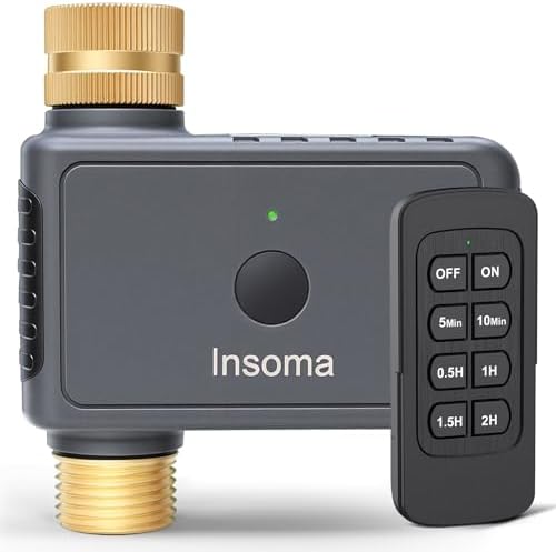 Insoma Remote Control Sprinkler Timer with Brass Inlet & Outlet, Garden Hose Timer Turns Water Off Automatically, Up to 120 Minutes of Run Time, for Faucet, Lawn, Drip, Soaker Hose, IP55 Waterproof by Insoma