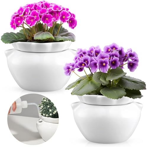 2 Set 7.5 Inch African Violet Pots Self Watering Ceramic by Sunnychicc