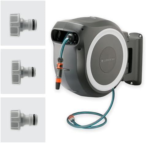 Gardena Wall-Mounted Hose Box Rollup M/L (White) 25 m: Automatic Hose Reel for Medium-Sized to Large Gardens, Includes 25 m Gardena Hose & Mounting Kit - Image 5