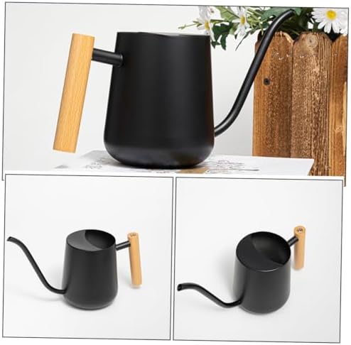 Black Stainless Steel Watering Can 1000ml with Wood Handle - Image 5