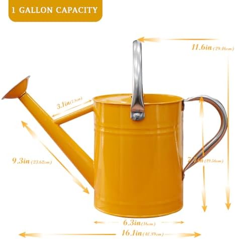 Metal Watering Can, 1 Gallon for Outdoor Garden Plants,Yellow - Image 5