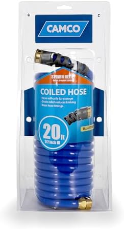 Camco 20' Self Coiling Water Hose with Brass Fittings and 1.5" ID for Marine Use, Cleaning, Car Washing and Gardening, Blue - Image 2