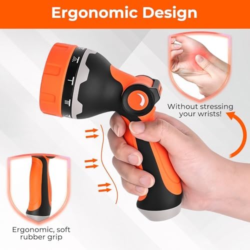 Hose Nozzle with 10 Spray Patterns, Thumb Control High, Pressure Garden Hose Nozzle for Car Washing, Watering Plants and Lawns - Image 3