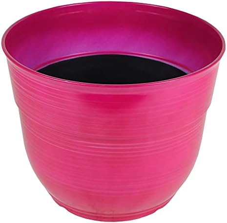 Garden Elements Indoor/Outdoor Glazed Brushed Happy Plastic Planter, Large, Bright Pink, 15" (Pack of 2) - Image 4