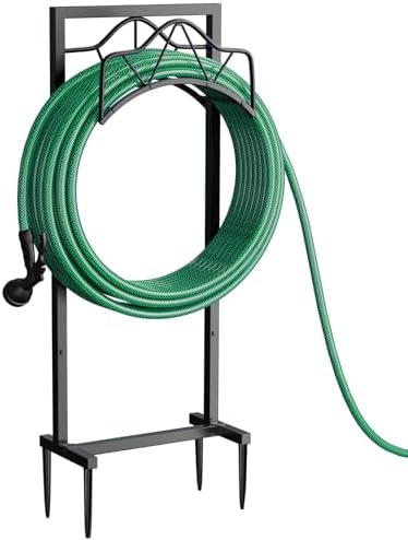 Freestanding Garden Hose Holder - Heavy Duty Metal Water Hose Holder for Outside, Detachable Hose Rack & Storage Hanger, 160FT Capacity for Lawn & Yard, Black by Crixny