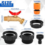 275-330 Gallon IBC Tote Water Tank Fitting, 3-Size IBC Tote Adapter 2.44" Fine, 2 "Fine & 2" Coarse Thread, 1/2" NPT to 3/4" GHT No-Lead Brass Hose Faucet Shut-off Valve Garden Hose Connector - Image 2