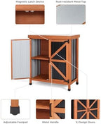 Outdoor Storage Cabinet, 31.5"×17.7"×33.3" in Wood Garden Tool Shed with Rustproof Metal Top, Potting Bench for Patio, Backyard, Pool & Garage, Organizer with Shelves - Image 7