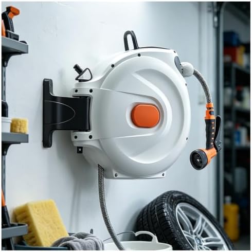 Expandable Garden Hose Reel, Wall Mount Retractable with 8 Spray Patterns 22m/72ft by Unknown