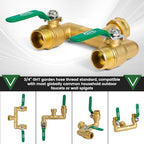 2 Way Heavy Duty Brass Garden Hose Splitter, 360° Rotatable Y Valve, Full Flow Large Ball Valve, Long Handle, Thickened Solid Brass, 3/4" GHT Thread for Outdoor Faucet, Lawn Irrigation, Car Wash - Image 4