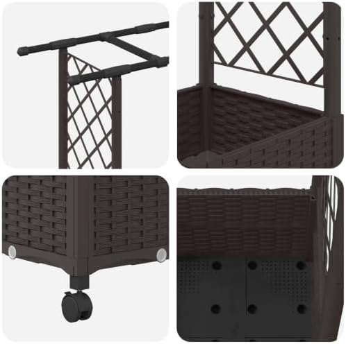 Mobile Raised Garden Bed with Trellis and Roof, Brown - Image 6