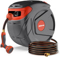 100FT 1/2 Inch Retractable Garden Hose Reel Wall-Mounted 180° Swivel 9-Patern Nozzle Automatic Slow Return Any Length Lock Hose Reels for Homeowners Garden Farm by FARMMAC
