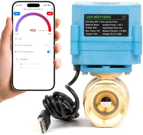 U.S. Solid WiFi Smart Motorized Ball Valve 1 inch NPT for Water Control & Irrigation, 2 Way Brass Electric Valve, USB Powered, LED Status Indicator, Flow Direction Window, Remote On/Off Control by USSolid