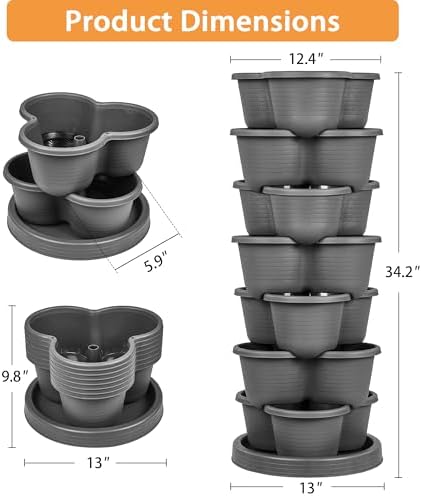 VECELO 7 Tier Vertical Garden Planter, Self Watering Stackable Planters with Wheels for Strawberries, Herbs, Flowers, Vegetables, Dark Gray - Image 2