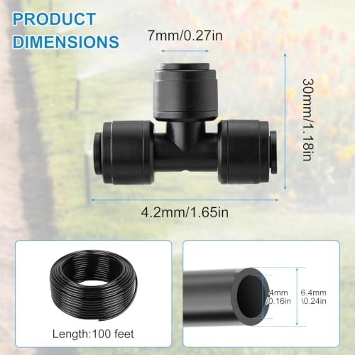 100FT 1/4 Inch Drip Irrigation Tubing with 20 Pack Tees - Image 2