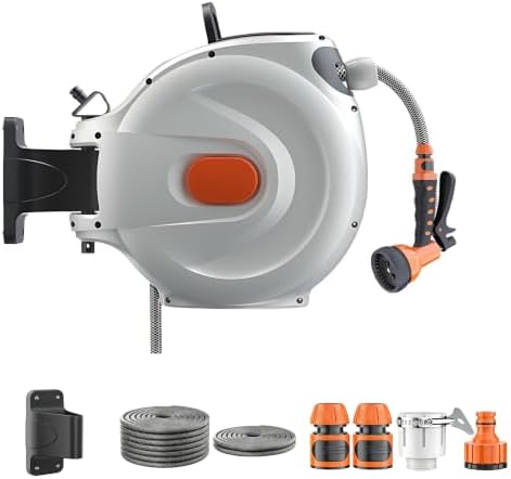 Retractable Garden Hose, Wall Mounted Hose Reel with 8-Spray Water Gun 22m/72ft by Unknown
