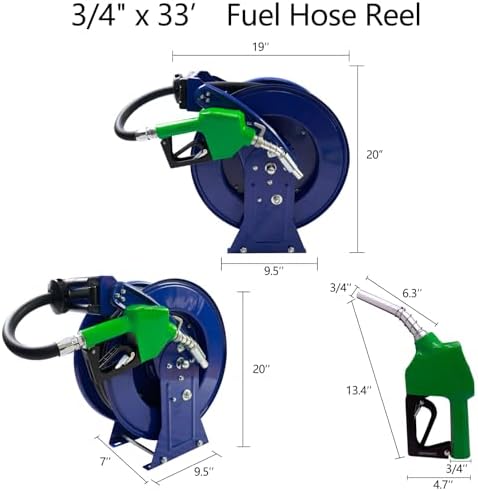 Fuel Hose Reel,Fuel nozzle,Fuel Hose Swivel,3/4" X 33' Retractable Diesel Hose Reel,Heavy-duty Industrial Settings. Max 300 PSI,Spring Rewind Mechanism Ease of Use for Farm Ships Vehicles - Image 7