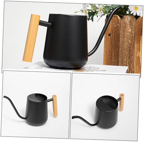 1000ml Stainless Steel Watering Pot with Wooden Handle Black - Image 7
