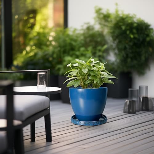Eightpot Plant Pot Saucer - 11.4 Inch Plant Saucer for Outdoors Ceramic Plant Tray for Indoors No Holes Large Plant Drip Trays Round Flower Pot Saucer Plant Dishes to Catch Water Blue - Image 4