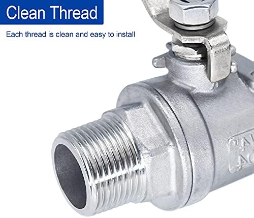1 Inch Stainless Steel Ball Valve 1 Inch Full Port Ball Valve 1" to 1" NPT Shut Off Valve Female X Male Ball Valve for Water Oil and Gas with Long Handle Shut Off Switch, 1000 WOG (2 pack) - Image 6