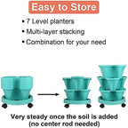 DUNCHATY Stackable Planter, Vertical Garden Planter with Wheels and Tools, Self Watering Strawberry Planter Indoor/Outdoor 7 Tier Herb Planter Pots for Growing Vegetables and Succulents, Teal - Image 6