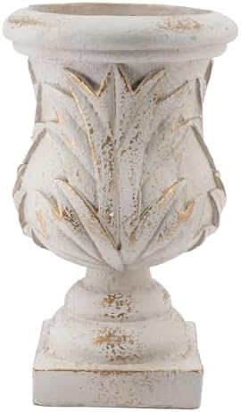 Ornate Magnesium Urn Planter, 16.9 Inch, White and Gold - Image 4