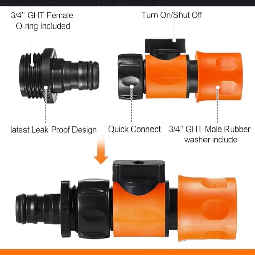Threlaco 20 Pack Garden Hose Quick Connect with Shut Off Valve, No-Leak 3/4" GHT Plastic Water Hose Fittings for Sprinkler Nozzle Rv Washer Heavy Duty Repair Kit with 40 Adapters & 40 Washers - Image 5