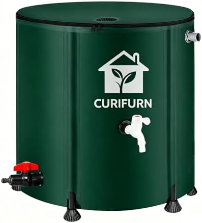 200 Gal Collapsible Rain Barrel with Spigot, Filter and Overflow Kit, Green by Curifurn