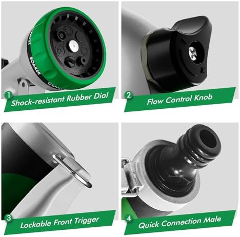 Heavy Duty Metal Garden Water Hose Nozzle With 7 Adjustable Spray Patterns For Watering Plants Lawns Washing Cars And Pets Nozzles - Image 6